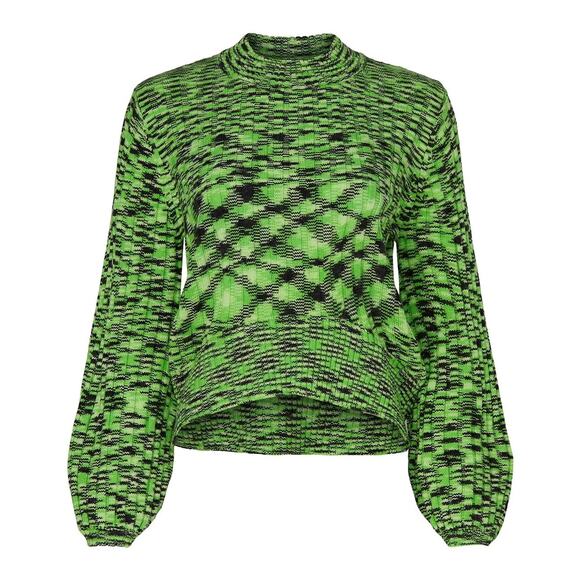 BlankNYC The Clash Sweater Long Puff Sleeve Green Black Womens XS - Picture 1 of 7